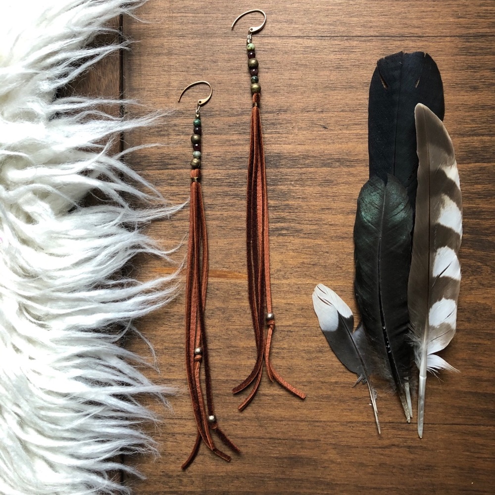 Handmade leather tassel earrings